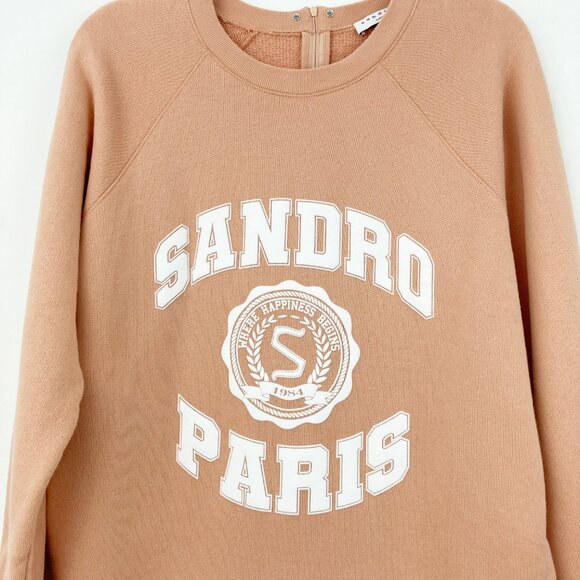 Sandro Blason Sweatshirt Size 2 or US 6 Apricot Crewneck Cotton Raglan Sleeve - Picture 4 of 10